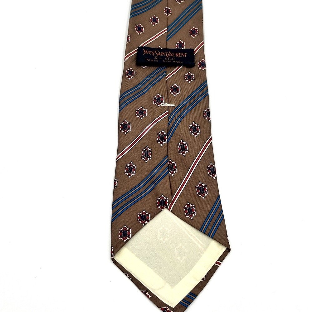 Vintage Yves Saint Laurent Necktie Men Brown Blue… - image 4
